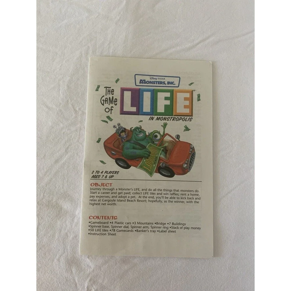 Monsters Inc The Game of Life In Monstropolis Disney Pixar Vintage 2001 Complete